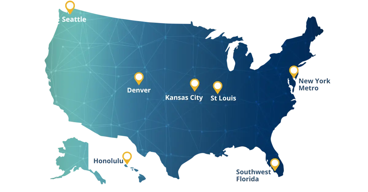 Nationwide map of United States With Location Pins - Financial Advisor Near Me - The Retirement Planning Group - Serving Clients Nationwide